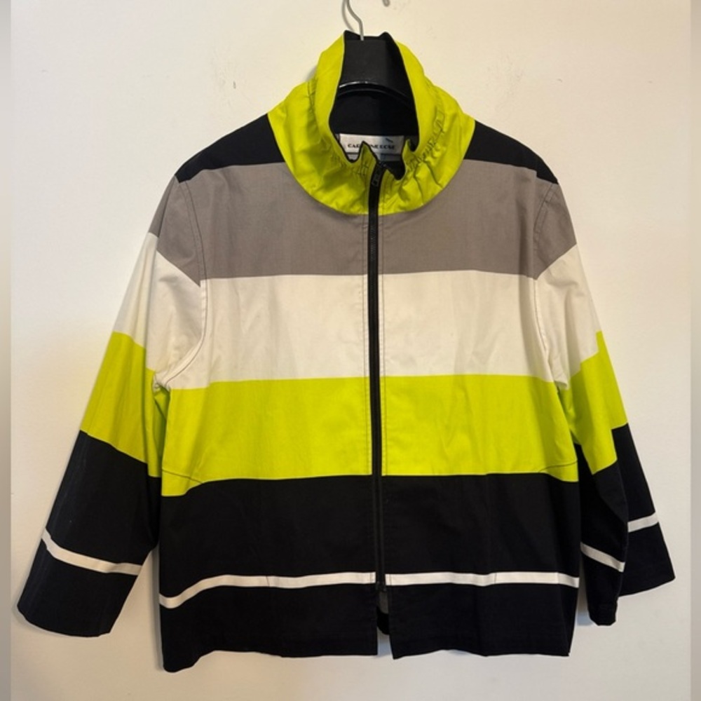 Green and Gray Bomber Jacket with Striking Color-Block Design